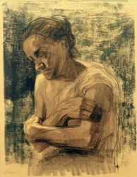 K. Kollwitz, Halbfigur einer Frau mit verschränkten Armen